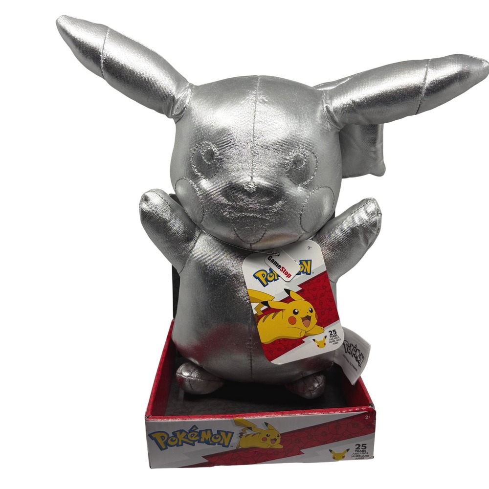Pokemon 25th Anniversary Silver Pikachu 11" Plush Jazwares GameStop Exclusive